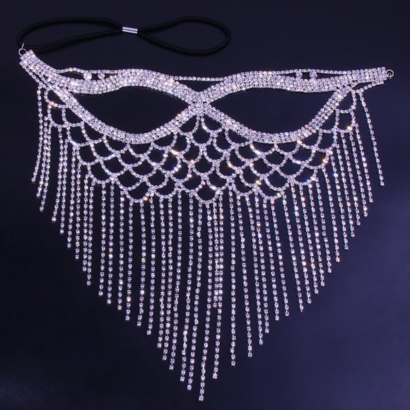 Crystal Tassel Face Mask Halloween Masquerade Mask for Women Jewelry Rhinestone - Picture 5 of 6